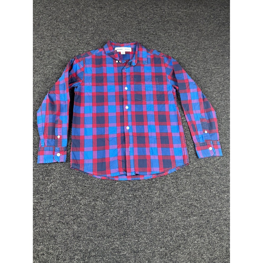 Old Navy Boys Plaid Long Sleeve Shirt‎ Blue Red Size L (10–12)